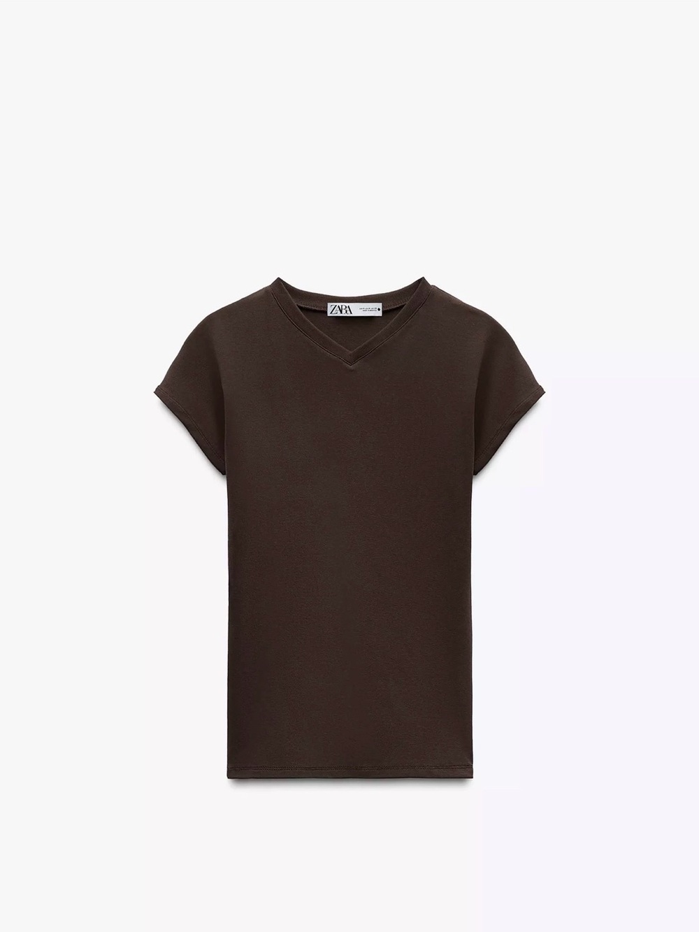 ZARA Brown V-Neck Short Sleeve Tee